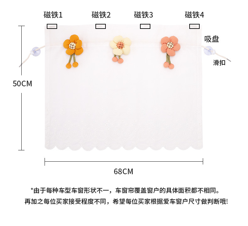 Car Sunshade Curtain Suction Type Fresh Cute Sun Protection Heat Insulation Curtain Children's Rear Window Blind Car Curtain