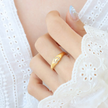 新款ins潮流小众设计个性桃心水钻镀金戒指 爱心轻奢网红个性指环