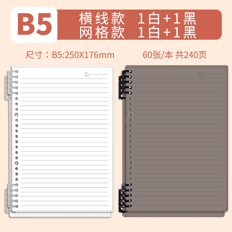 B5 • Black & White • Horizontal Line & Grid • 4 books