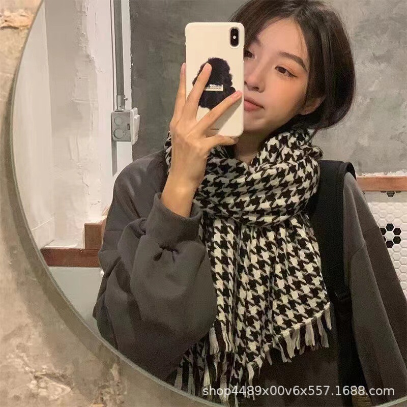2025 New Houndstooth Plaid Scarf for Women in Winter and Autum, Warm and Thickeneded Korean Style Versatile Student High-End Scarf 2025 New Houndstooth Plaid Scarf for Women in Winter and Autum, Warm and Thickeneded Korean Style Versatile Student High-End Scarf