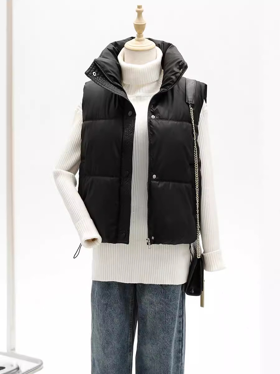 外国貿易のクロスボーダーのダウンの綿服の馬甲の女性は綿の服の短いタイプの秋冬の修身の袖なしの肩の上着の馬を着て潮を挟みます。