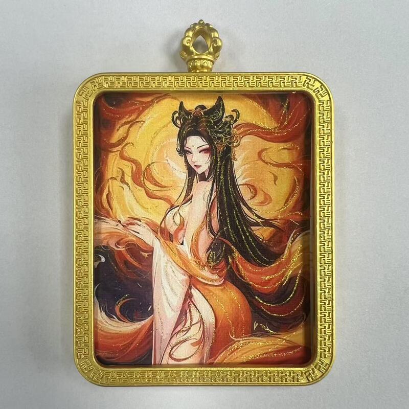 手绘描金莽龙女蛇年狐仙唐卡嘎乌盒九尾道家唐卡套周边吊坠项链|undefined