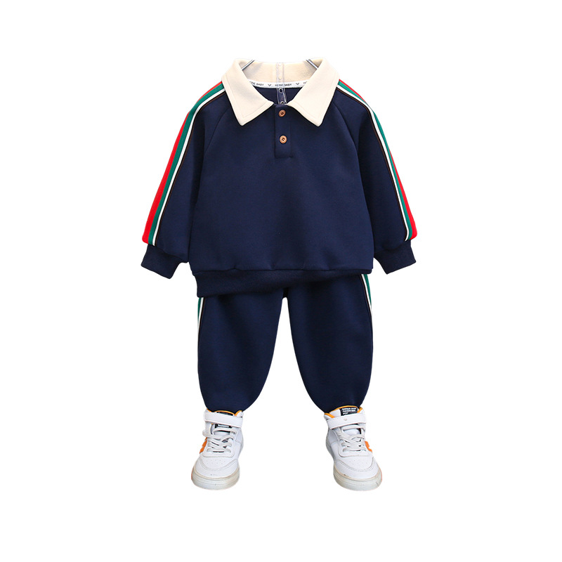 소년 2024 년 새 세트 봄과 가을 잘 생긴 어린이 가을 폴로 셔츠 바지 스웨터 투피스 아동복 트렌디