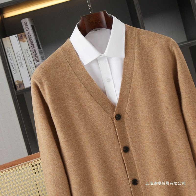 Spring, Autumn and Winter Woolen Knitwears, Men's Cardigans, V Neck Pure Color Business Casual Jackets, Loose Knitwears, Knitwears, Long-Sleeved Tops