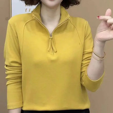 【专柜品质】春秋新款时尚百搭减龄显瘦拼接长袖打底衫气质女士上