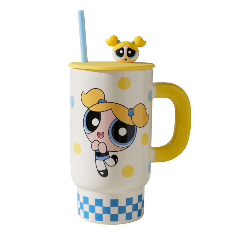 Auténtica taza de cerámica de la pequeña policía de la familia encantadora taza de gran capacidad con cubierta de paja taza de agua taza de dibujos animados
