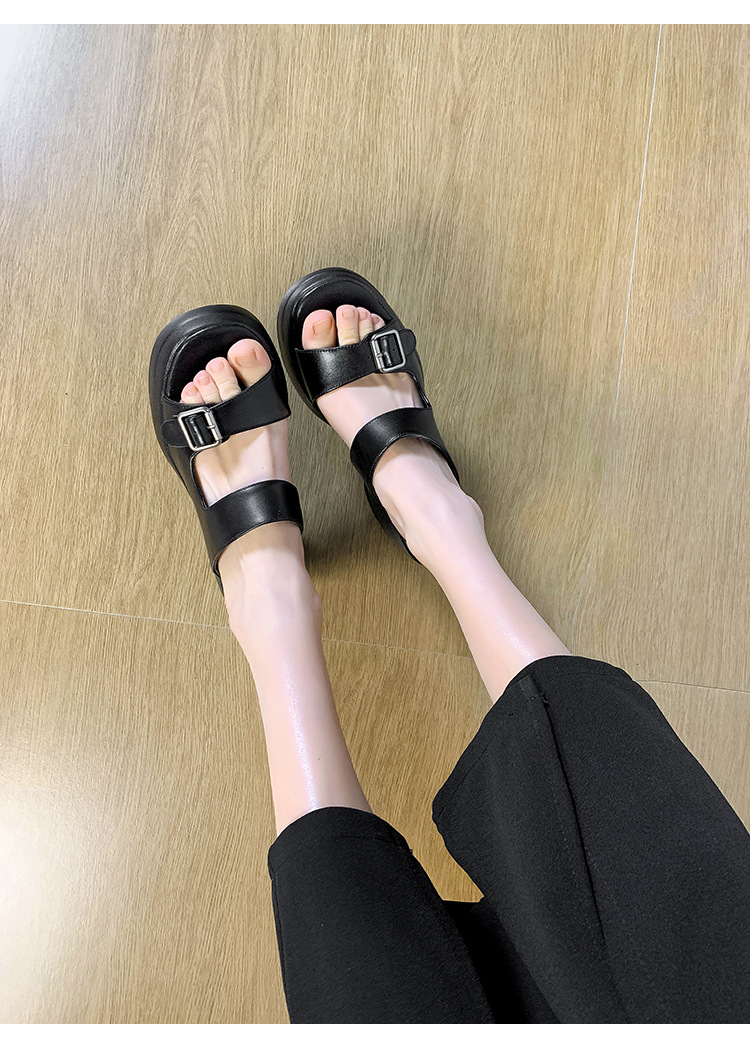 Dép sandal nữ xỏ ngón đế bệt, quai ngang hở mũi, đế dày tăng chiều cao, chống trượt, đi biển mùa hè — màu đen, màu trắng ngà, màu mơ chi tiết 9