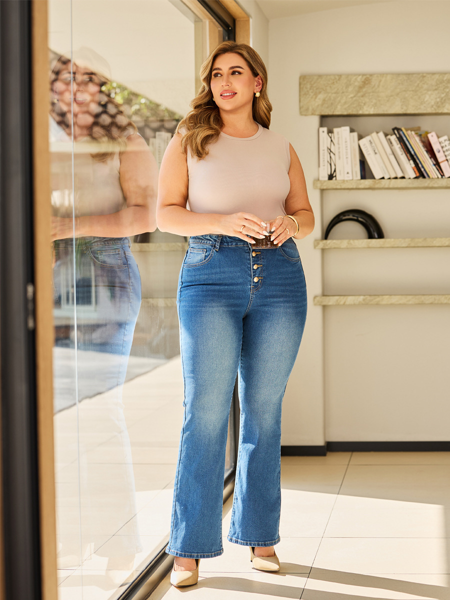 Women's High-Waisted Stretch Jeans – Classic Straight Leg Denim Pants (Black/Blue, Sizes S-XL)_mkmklike.com