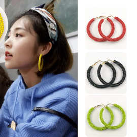 欧美时尚圈圈耳环 潮流百搭米珠耳圈 波西米亚气质圆圈民族风耳环