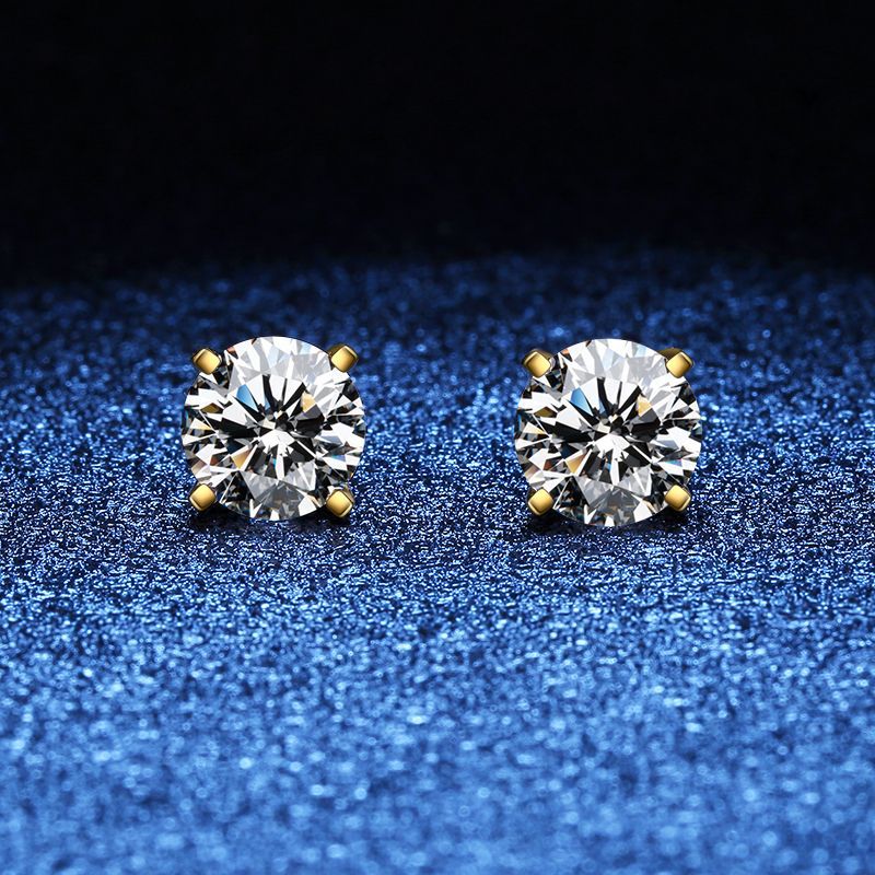 2g Weight Electroplating Gold Plating Process 925 Sterling Silver Ear Needle Material 1 Pair Sterling Silver Moissanite Zircon GRA Certificate Geometric Earrings