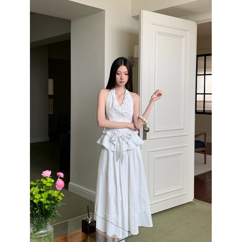 Uus Designer Women's Clothing 2026 Summer Bowknot Halter Neck Ruffle Top Lace Skirt Fluffy Half-Skirt Set Uus Designer Women's Clothing 2026 Summer Bowknot Halter Neck Ruffle Top Lace Skirt Fluffy Half-Skirt Set