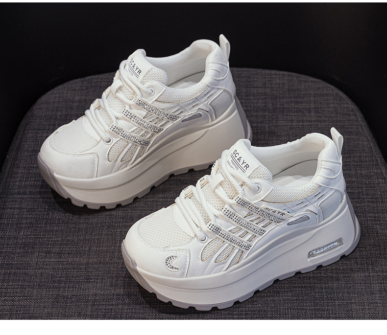 Giày sneaker nữ đế dày tăng chiều cao lưới thoáng khí mùa hè — Tím 5039, Trắng 5039, Vàng 5039 chi tiết 21