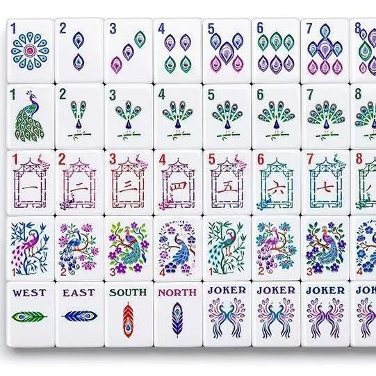 American-style 4-layer acrylic mahjong tiles, new peacock design, American mini mahjong for leisure and entertainment, suitable for home and travel