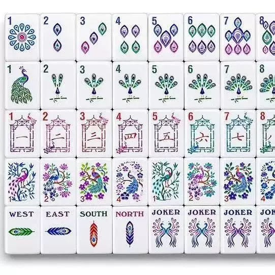 American-style 4-layer acrylic mahjong tiles, new peacock design, American mini mahjong for leisure and entertainment, suitable for home and travel