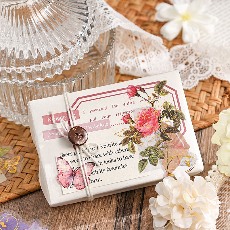 Flor dorada transparente pegatinas impermeables DIY pegatinas de diario pegatinas de flores de plantas estampadas retro transfronterizas