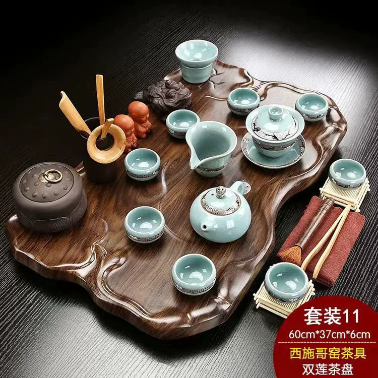 Glass tea set from natural wood for office, simple and elegant design