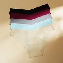 欧美跨境无痕冰丝V型腰头少女内裤 瑜伽运动一片式低腰女士三角裤