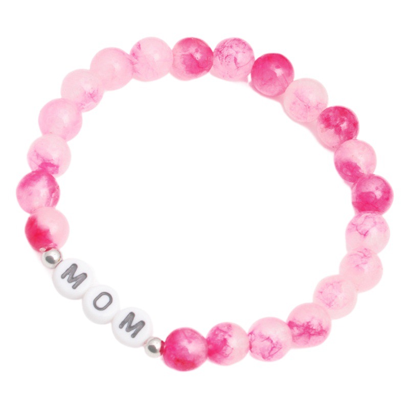 Europa y América simple transfronteriza joyería de piedra natural con cuentas de melocotón rosa mamá pulsera de cuentas pulsera del día de la madre para las mujeres