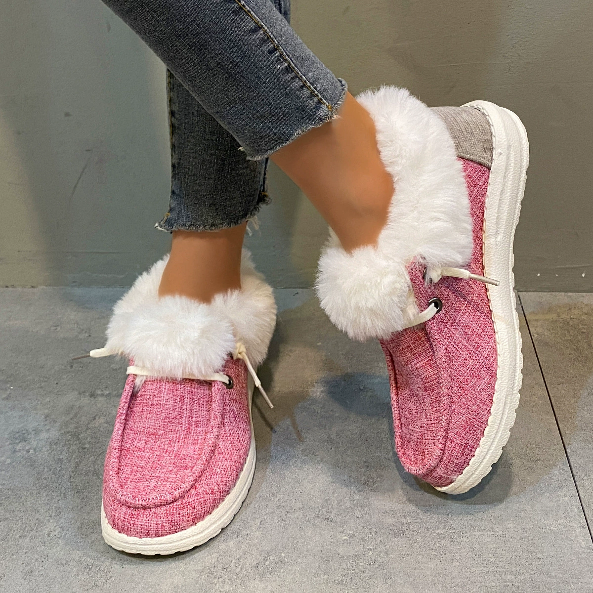 Amazon 2023 Новая Внешняя торговля больших размеров, европейские и американские хлопковые туфли с плоским дном и закрытым ртом, с низким вырезом, повседневная обувь на шнуровке