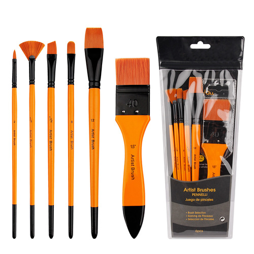 Watercolor pen 6 brush set mixed head wooden art student special acrylic paint painting brush brush wholesale