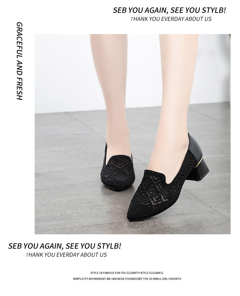 Sandal nữ quai chữ V gót thấp da thật lưới thoáng khí — màu đen chi tiết 6