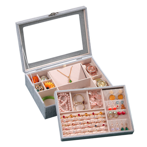 Double-layer transparent jewelry box, ring box, necklace, earrings, earring box, bracelet, watch box, velvet jewelry storage box