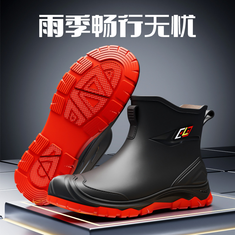 Nuevas botas de lluvia, zapatos de goma de trabajo impermeables y antideslizantes para hombres, jinete de pesca de suela blanda resistente al desgaste más botas de lluvia de terciopelo, zapatos de agua para hombres