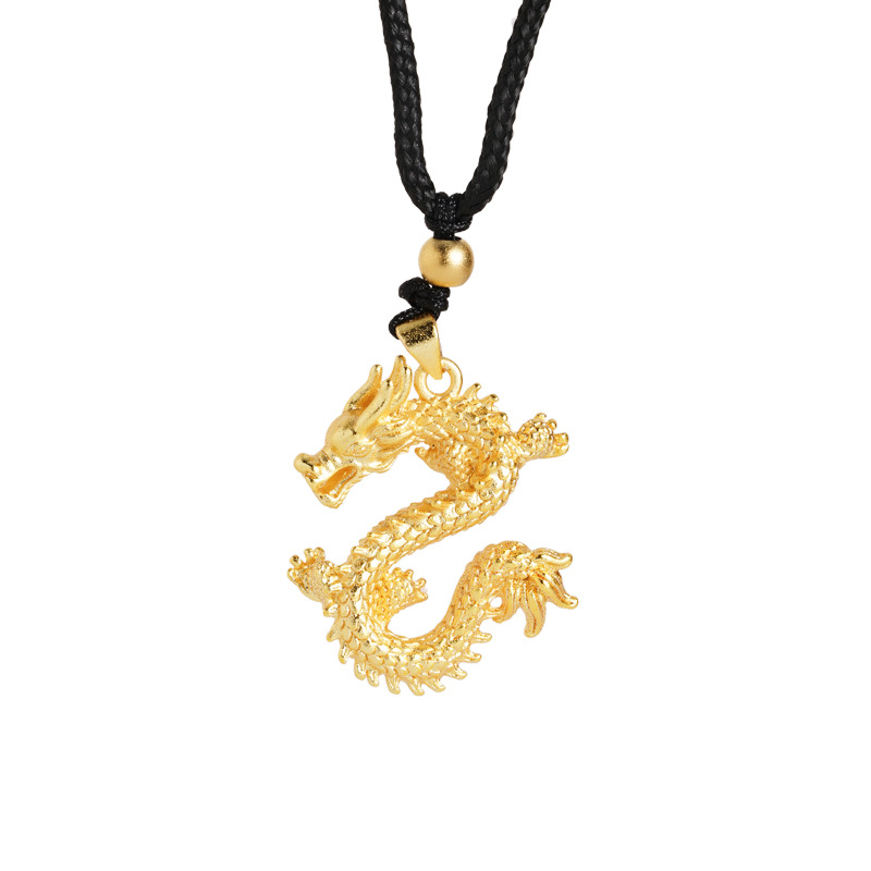 Collar Tradicional Chino con Dragón del Zodiaco, Estilo Chino Vietnamita, Chapado en Oro, Regalo del Año del Dragón, Joyería de Dragón Volador que No se Destiñe