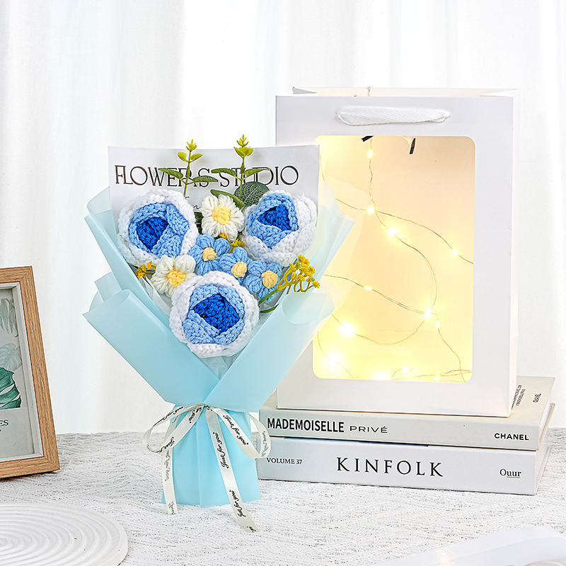 中国のバレンタインデーギフト完成品花束ニット花束バラ模擬花ウールフラワー誕生日ギフトガールフレンド|undefined