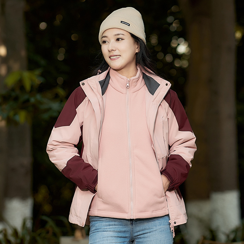 3 - en - 1 ropa de asalto para hombres al aire libre dos piezas de relleno de terciopelo interior otoño invierno montañismo impresión de logotipo fijo ropa de trabajo mujer