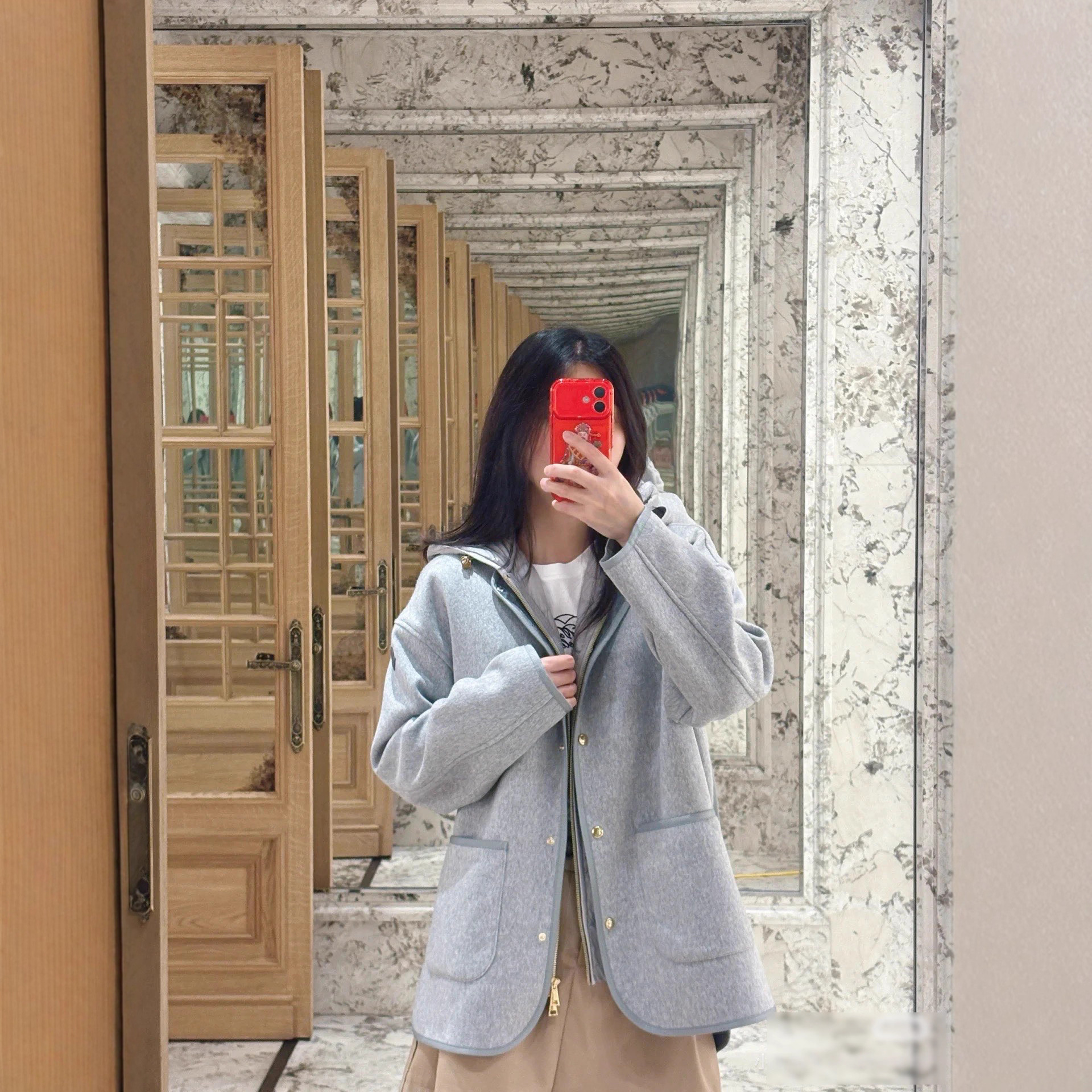 2025 Autumn and Winter Mon* New Round Neck Double-Sided Woolen Outwear with Hooded down Jacket and Vest Two-Piece Set