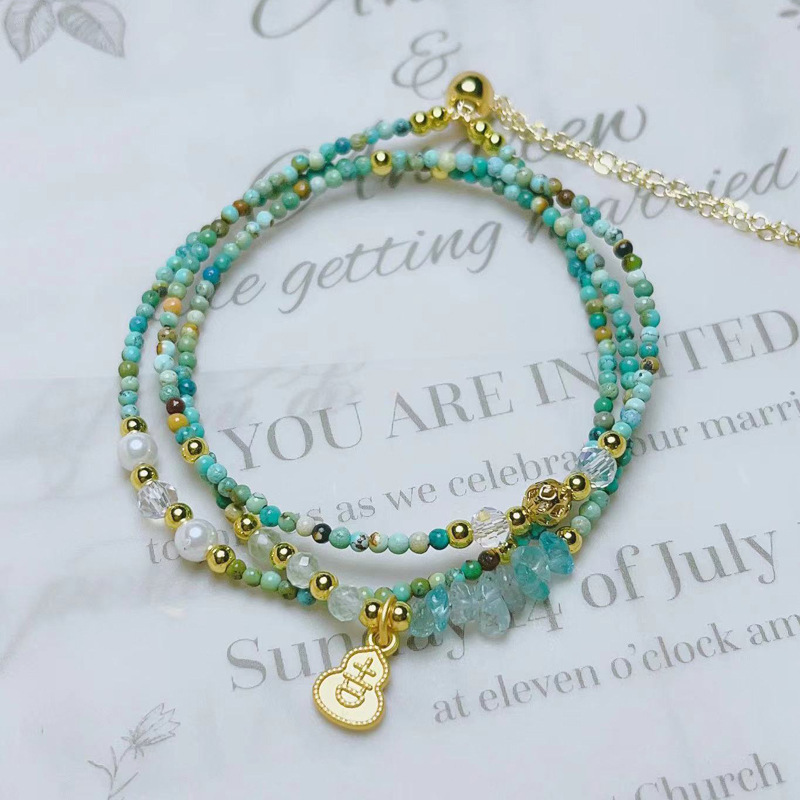 Natural Crystal Jewelry Xiaomi Turquoise Round Beads Three-circle Pull-out Adjustable Bracelet