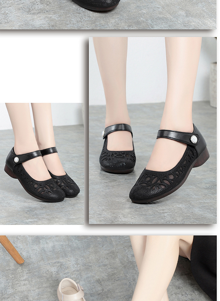 Sandal nữ đế bệt da thật mặt lưới thoáng mát — Màu be chi tiết 14