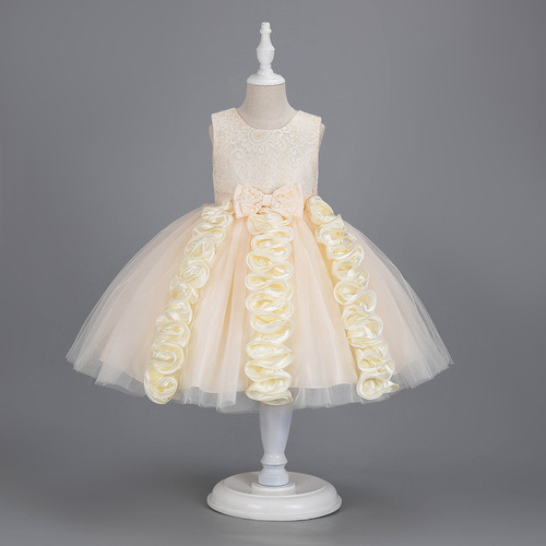 Amazon New Children's Dress Asymmetrical Skirt Net Fabric Puffed Skirt Sleeveless Elegant Birthday Party Princess Dress