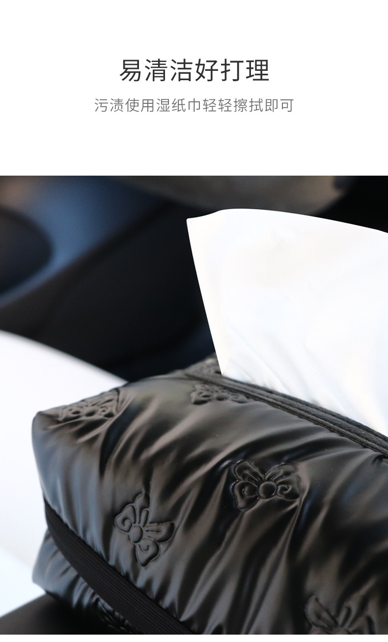 Car Tissue Box with Bowknot, High-End Feel, Glossy Surface, In-Car Hanging Type, Car Seat Back Storage Bag, Tissue Box