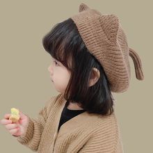 月亮的暴击韩国女宝宝秋冬洋气贝雷帽加内衬小猫尾巴可爱款猫耳朵