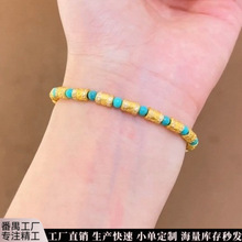 金店同款串珠手串批发s925纯银偶镀18k金六字箴言天然绿松石料链