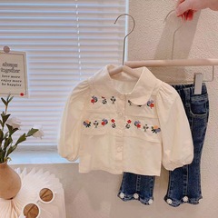 Children's Shirt 2023 New Spring Outfit Cute Embroidered Baby Girl Korean Style Versatile Blouse Spring and Autumn Kids' Dress