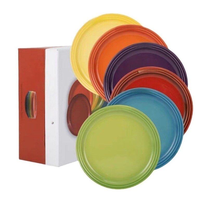 French-Style Rainbow Porcelain Plate Macaron Color Set Gift Box Flat Plate Set Household Dish Plate 9 Inches 23 Pieces