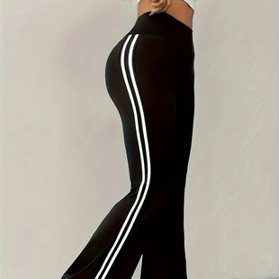 Cross-border temu women's high waist drape wide leg casual pants spring and summer new yoga horn pants with side white trousers
