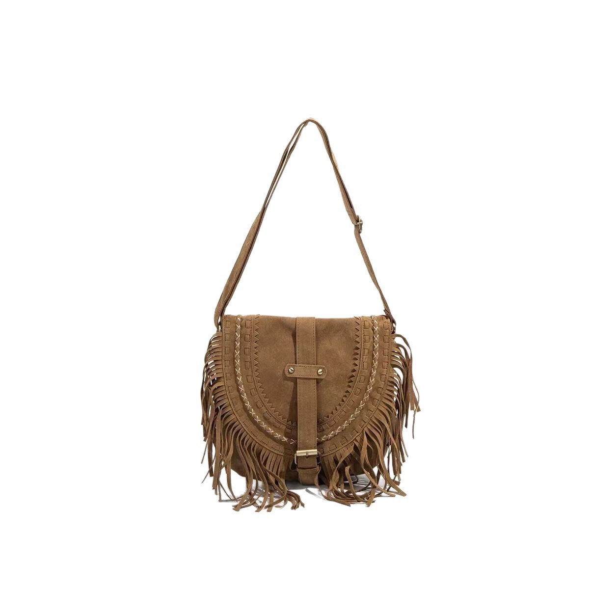 2025 New Faux Suede American Bohemian Tassel Bag For Women Vintage Saddle Bag Fashion Small Shoulder Crossbody Bag - Thumbnail 2