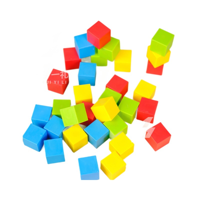 Accesorios de juguetes de plástico cubo hueco moldeado por inyección de 25mm moneda de plástico redonda impresa UV adhesivo bloque de construcción