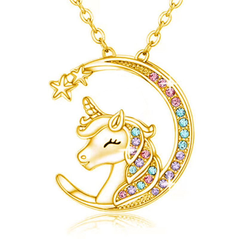 Simple Style Star Unicorn Alloy Rhinestone Women's Pendant Necklace display picture 2