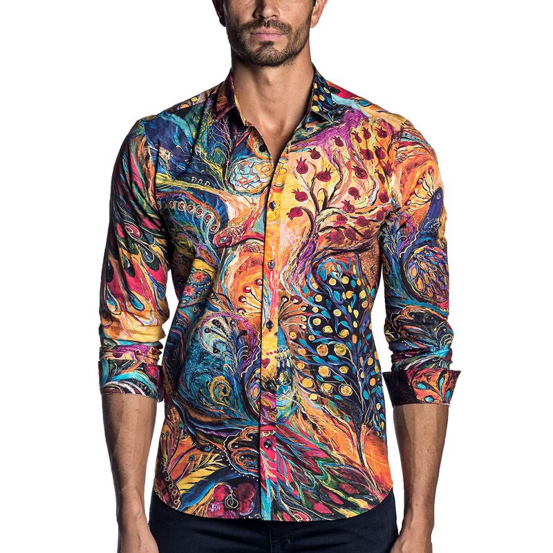 2023 new men's Plant 3D digital printing fashion shirt slim-fit long-sleeved shirt