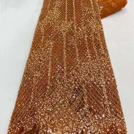 亮片礼服珠管绣面料 春夏涤纶连衣裙时装布料beaded lace fabric