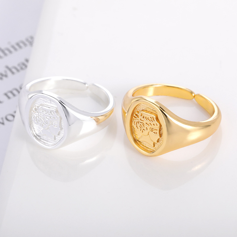 European And American New Girls Avatar Retro Ring 3d Relief Concave-convex Lady Ring Portrait Ring One Piece Dropshipping display picture 5