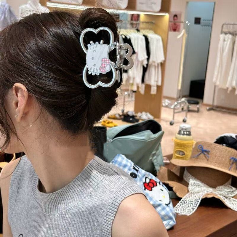 キラキラKT! 少女感猫両面つかみ高級感銀色蝶結びサメ挟み後頭部ヘアクリップ|undefined