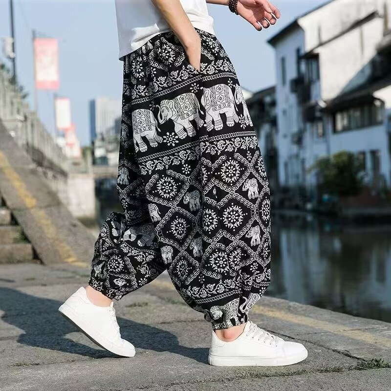 Thai Elephant Yoga Loose Beach Summer Ethnic Casual Thin Anti-Mosquito Lantern Pants Wide-Leg Long Pants