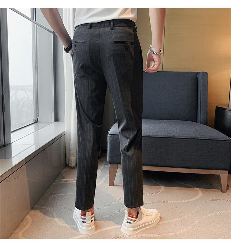 Quần tây sọc nam mùa hè ống côn Hàn Quốc dáng ôm nhẹ — Màu xám đậm với fleece, Quần lửng màu xám đậm, Quần lửng đen, Lông cừu đen chi tiết 14