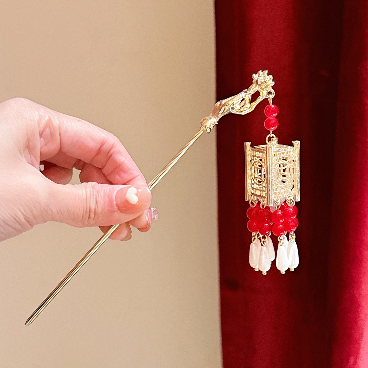 Estilo antiguo hanfu linterna borla horquilla luminosa Palacio mapache pequeña princesa tocado Palacio Lámpara paso sacudida horquilla accesorios para el cabello para mujeres